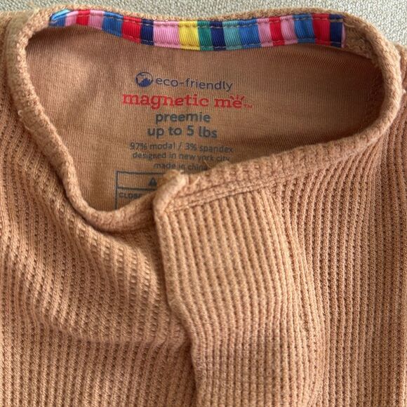 Magnetic Me Doe Waffle Knit Footie Pajamas Premie Camel Brown - Picture 3 of 4